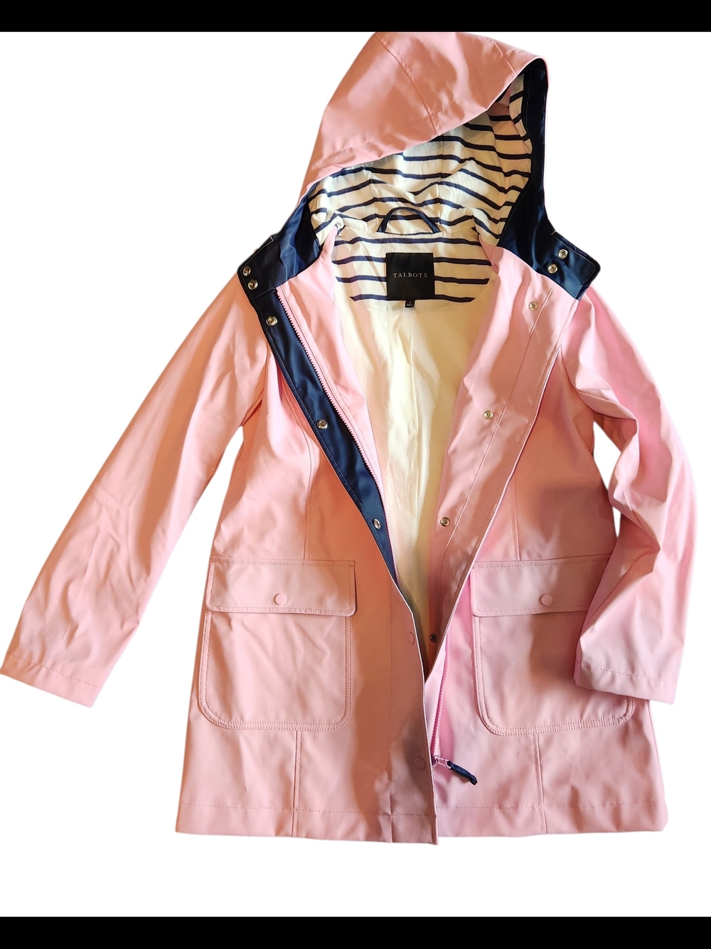Bubblegum Pink Nautical‎ Raincoat | Coastal Grandmother Preppy Rain Jacket NWOT